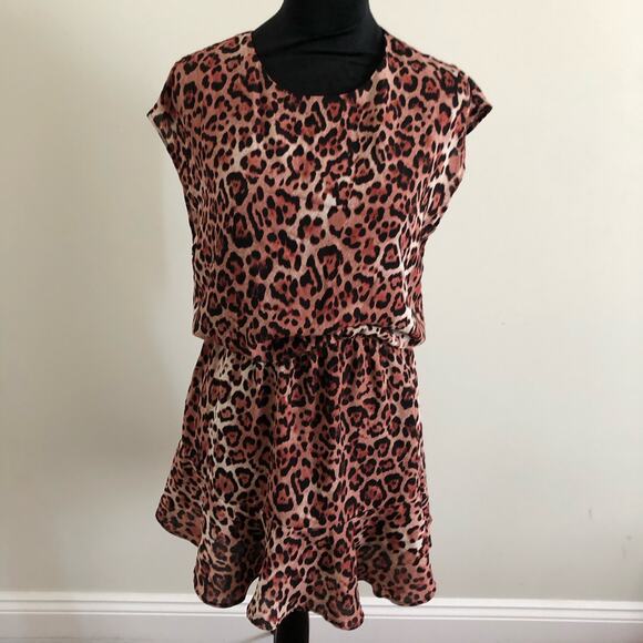 Three Eighty Two Women's Leopard Print Dress Size S, Short Sleeve Mini Dress NWT - Picture 2 of 7
